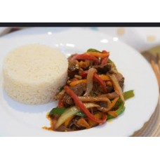 White rice with shredded beef sauce 
