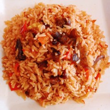 Goat meat jollof rice 