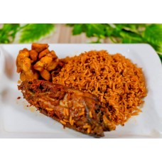 Jollof rice+turkey+plantain