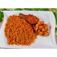 Jollof rice+pepper chicken+plantain