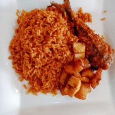 Jollof rice+ titus fish+plantain