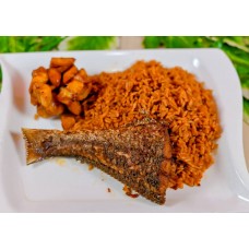 Jollof rice+croacker fish+plantain