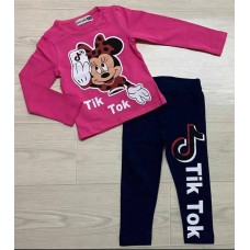 Pink turkey mickey mouse top plus navy blue tik tok trouser for children 