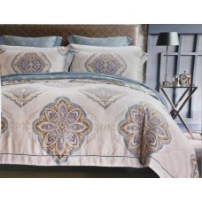 Cotton bed sheet - blue & grey