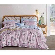 Cotton bed sheet - pink & grey