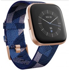Fitbit versa 2 special edition health and fitness smartwatch navy & pink woven/copper rose aluminum