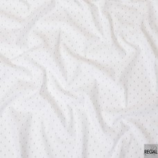 White blended cotton shirting fabric with blue jacquard in dot design