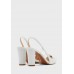 Ella asymetric strap pointed heel pump shoe with clear detail - white