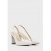 Ella asymetric strap pointed heel pump shoe with clear detail - white