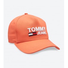 Tommy jeans logo embroidered detail snap back closure cap - orange