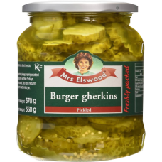 Mrs elswood burger gherkins pickled 670 g