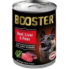 Booster dog food beef liver & peas in gravy 410g