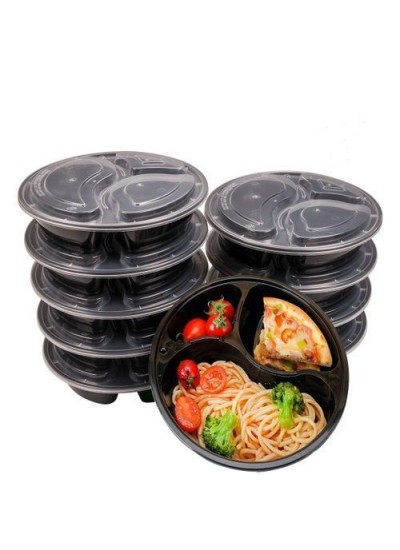 10pcs 3-compartment food plastic container + cover