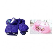 Cherish baby bath set 7pcs - purple + pop up baby bed net - pink
