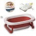 Foldable baby bathtub with thermometer and bath cushion red