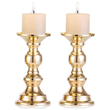 Set of 2 candlestick metal pillar candle holders, wedding centerpieces candlestick holders for candles stand gold