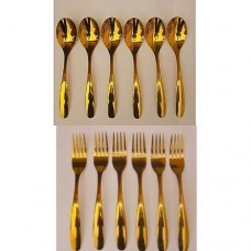 Gold plated stainless steel spoon & fork - 12pcs