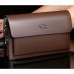 Mens genuine clutch bag zipper leather wallet - brown
