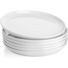 Flat round white porcelain dinner plate- 6 pcs