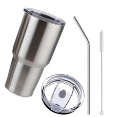 Stainless steel tumbler cup with lid straw 30 oz double wall vacuum flask insulated beer cup drinking thermoses coffee silver