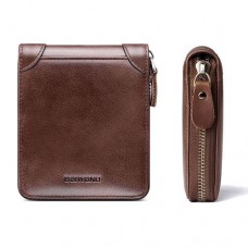 Men leather wallet portable short wallet men-dark brown