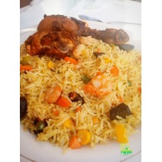 Basmatti fried rice with shrimps and peppered chicken