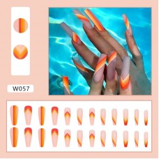 Orange & pink striped  press on nails 
