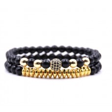 Unisex black/gold beaded bracelets 2pcs/set