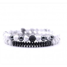Unisex black/white beaded bracelets 2pcs/set