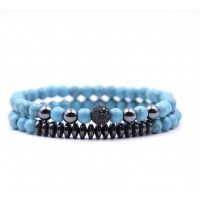 Unisex black/baby blue beaded bracelet