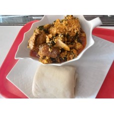 Pounded yam with egusi soup & beef