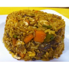 Special fried rice with shredded beef, veggies, and fried egg.