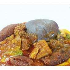 Amala with cow assorted meat
