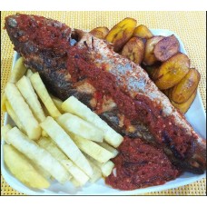 Barbequed croaker fish with yam & plantain 