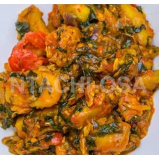 Unripe plantain porridge and vegetable 