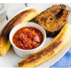 Roasted plantain and red oil sauce