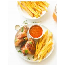 Chicken and chips with chilli sauce
