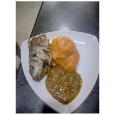Starch and banga soup with croacker fish