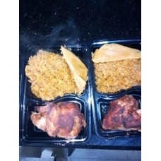 Jollof rice and chicken with moimoi